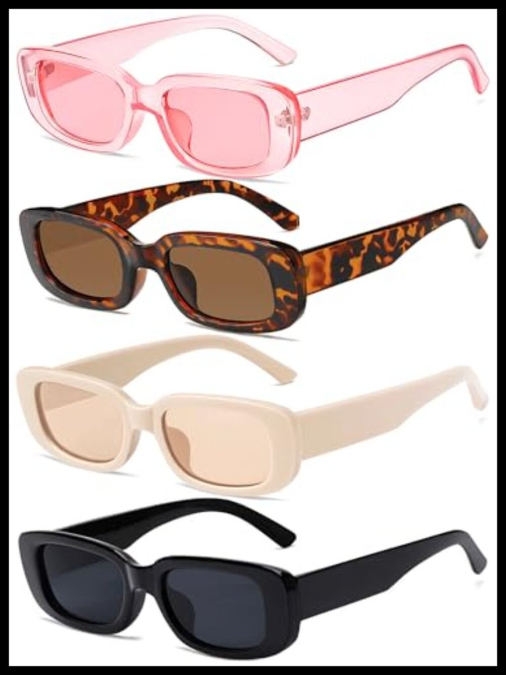 4 Pack Retro Vintage Sunglasses Small Square Rectangle 90s Y2K for Women